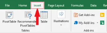Insert tab in Excel