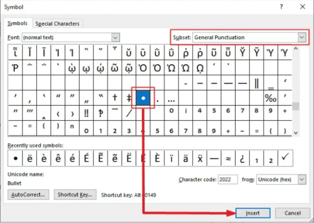 keyboard shortcut bullet point chrome