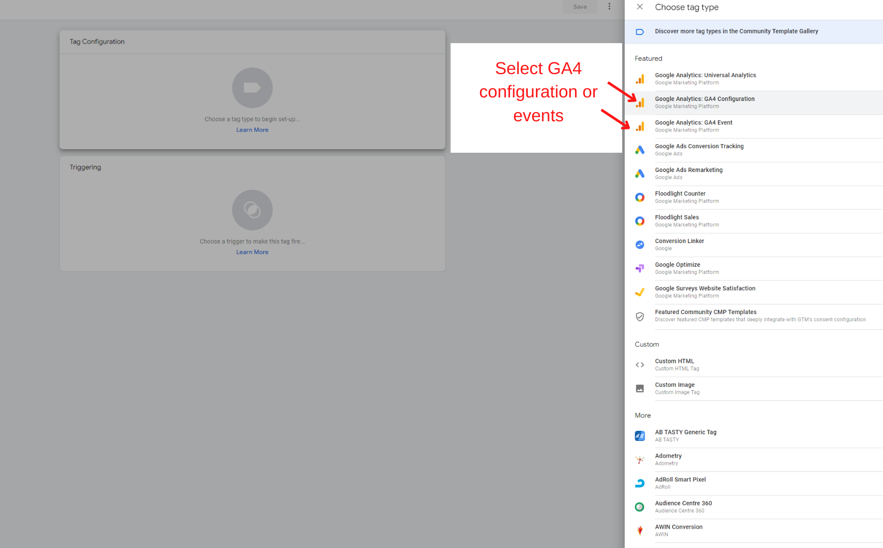 Select GA4 configuration in Google Tag Manager 