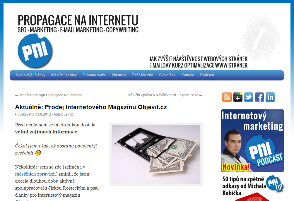 ACQUISITION OF WEB PORTAL OBJEVIT.CZ (CZ)