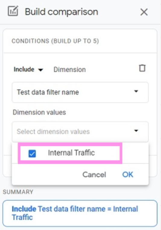 It is shown where you can select the checkbox next to 'Internal Traffic'.