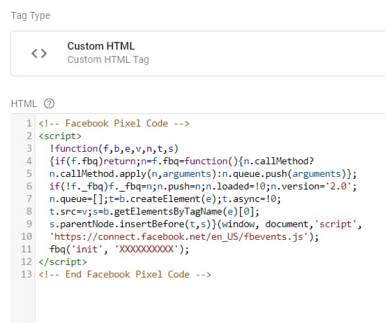 Demonstration of the FB Pixel Base code isolated as a distinct tag.