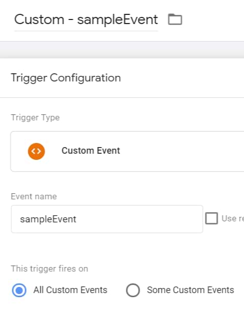 It is shown that "Just a tag" is triggered by sampleEvent.