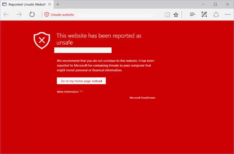 A warning is shown by Bing for a blacklisted website
